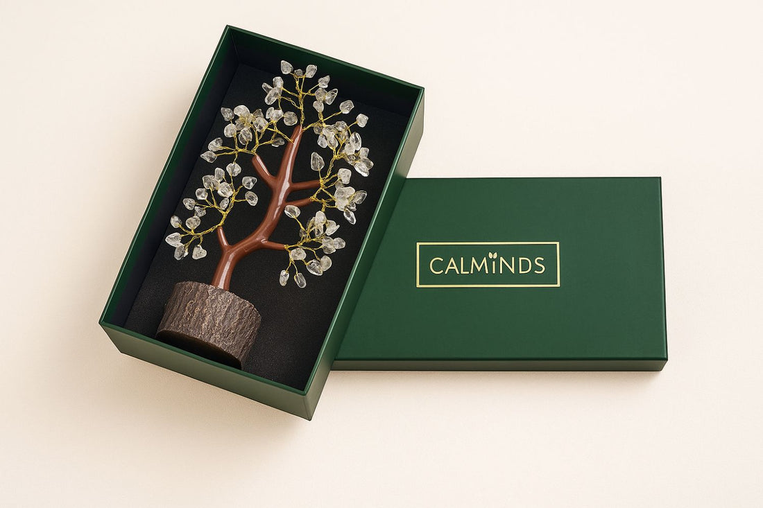 Clear Quartz Crystal Tree inside green calminds box