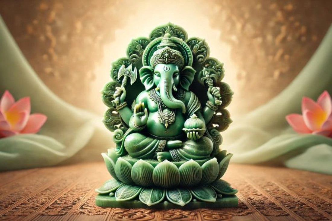 Invite Prosperity and Wisdom into Your Space with the Calminds Green Jade Lord Ganesha Idol