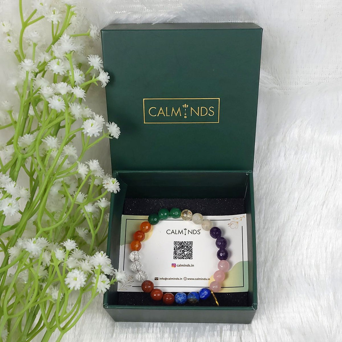 7 Chakra Crystal Bracelet with Calminds packaging