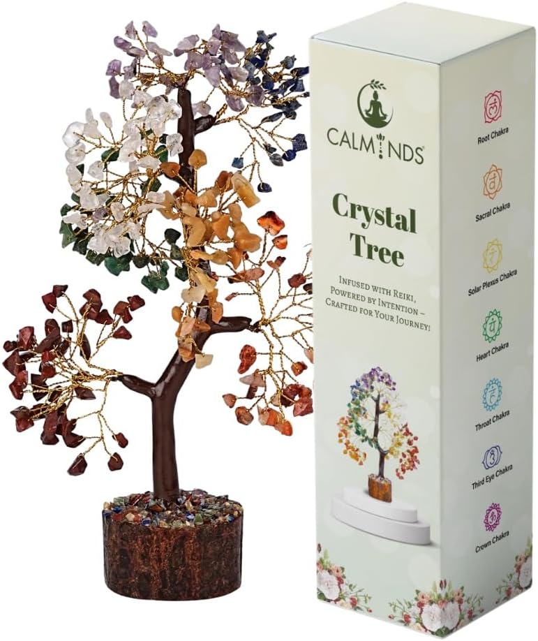 7 chakra crystal tree with packaging by calminds