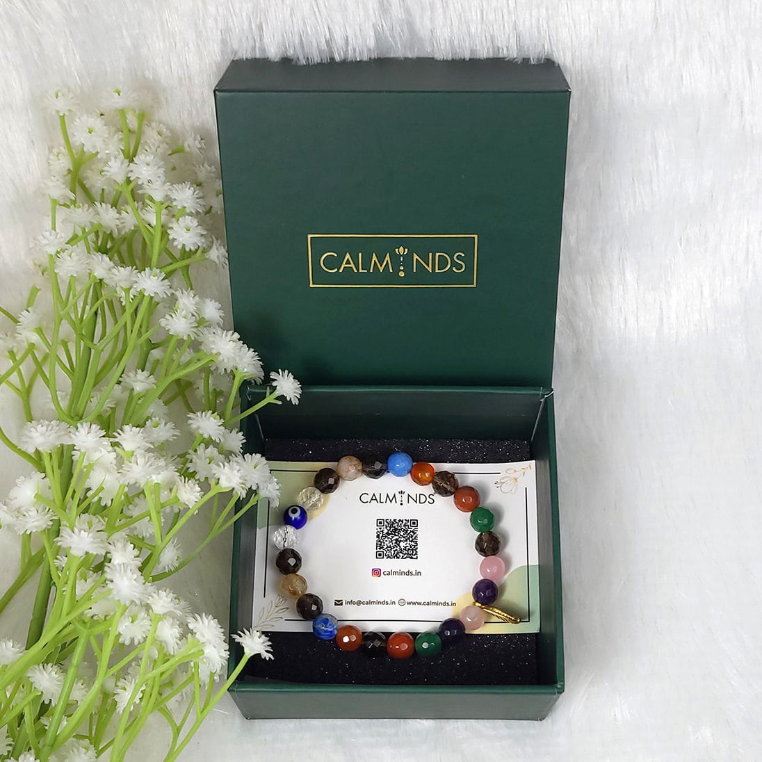 9 Chakra Crystal Bracelet inside Calminds Box