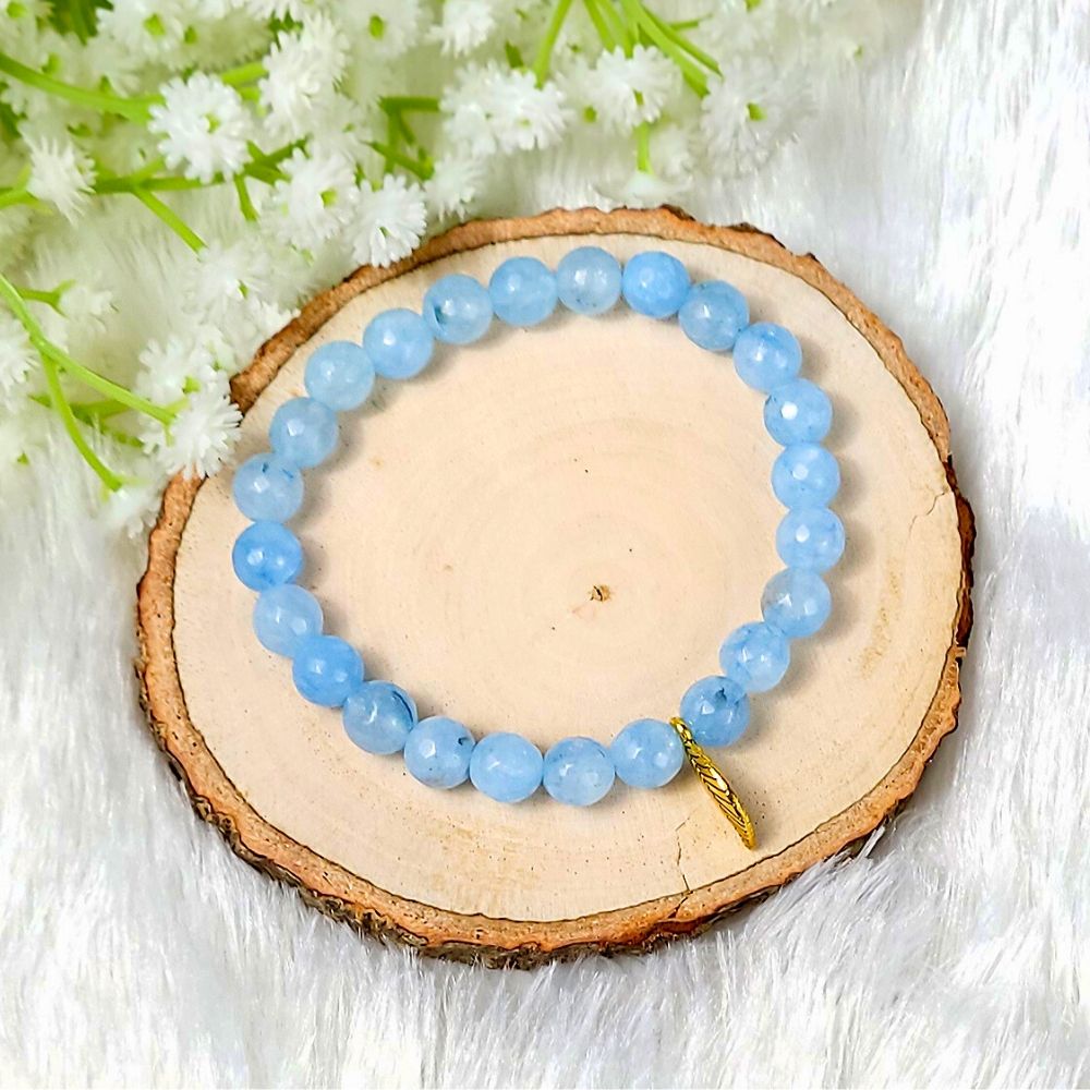 Blue Natural Aquamarine Bracelet with Charm