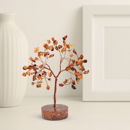 Red Color Carnelian Crystal Tree with orgonite base | Calminds