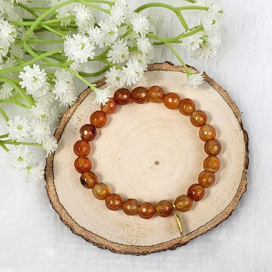 orange Carnelian Diamond Cut Bracelet with Charm