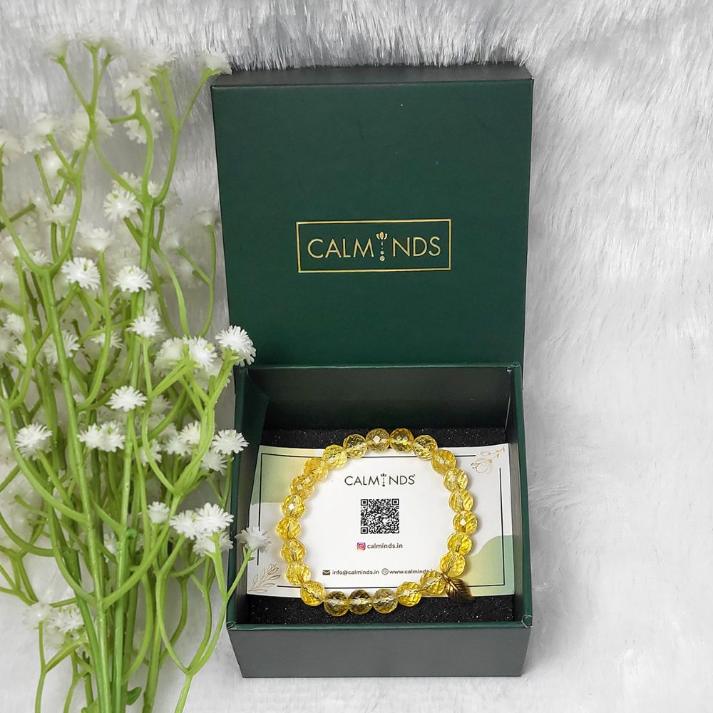 Yellow Citrine Charm Bracelet inside box