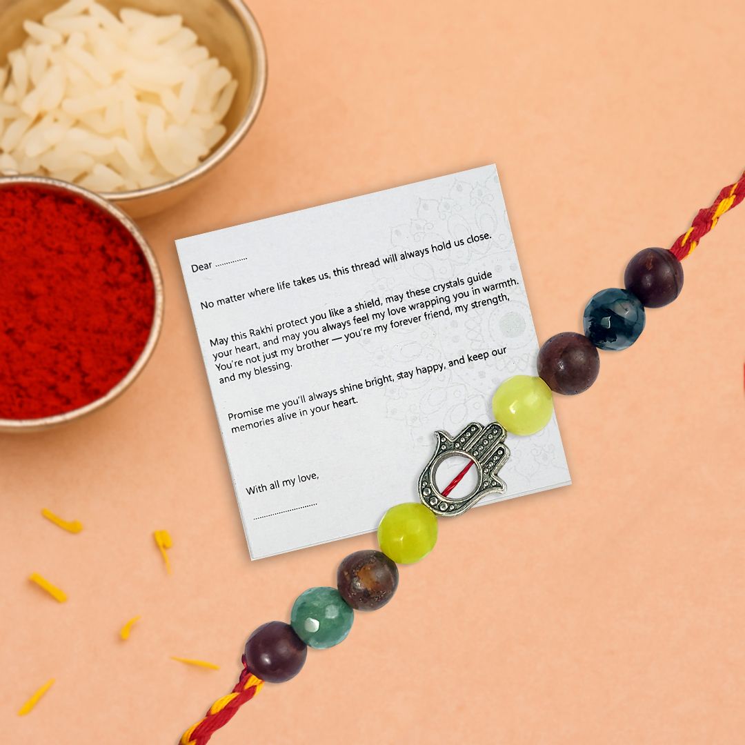 Rakhi with a card on an orange background