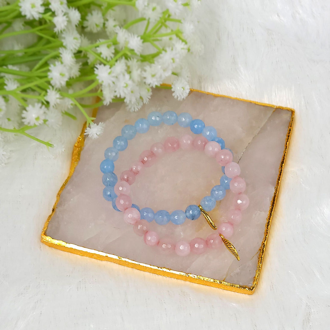 Rose Quartz & Aquamarine Bracelet combo by calminds