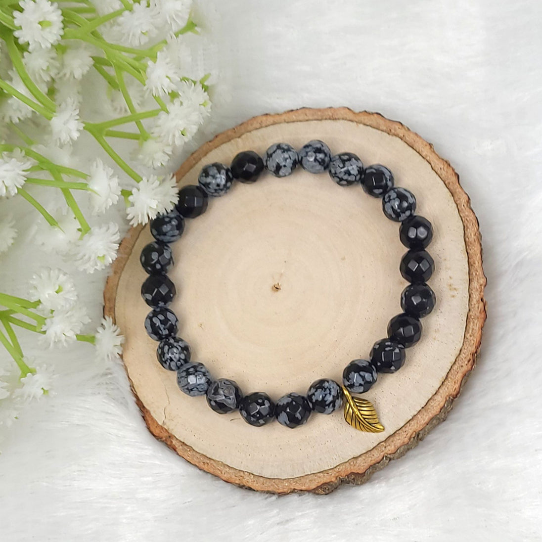 Greyish Snowflake Obsidian Bracelet By Calminds