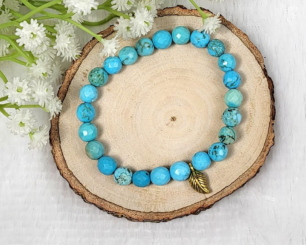 Blue Turquoise Leaf Charm Bracelet
