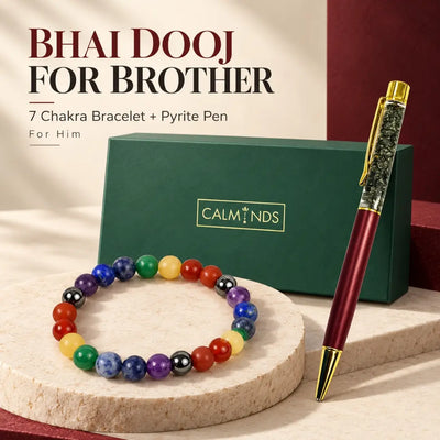 Bhai Dooj gift for brother with 7 chakra bracelet and pyrite pen