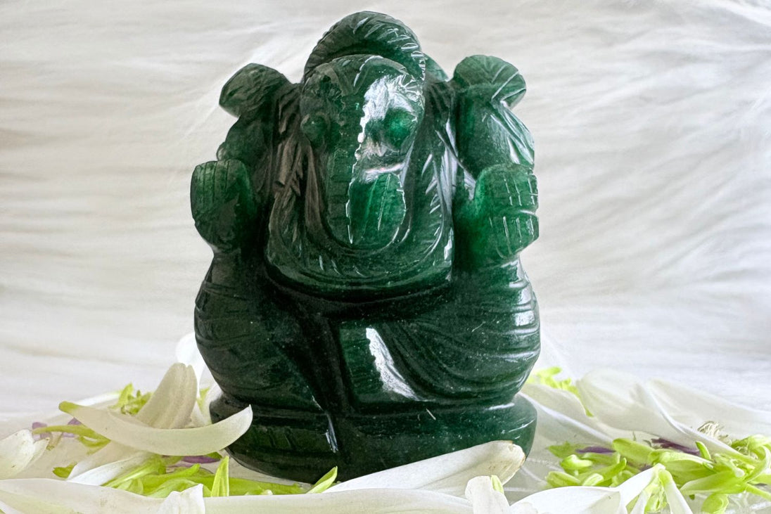 Green Jade Ganesha Idol 3 inches by calminds