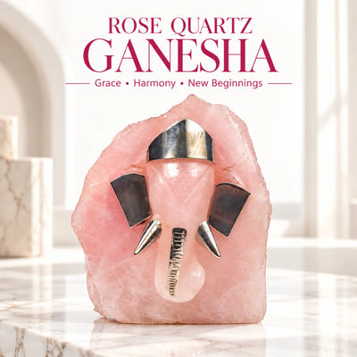 Handcrafted rose quartz Ganesh figurine by Calminds, view 1 of 6