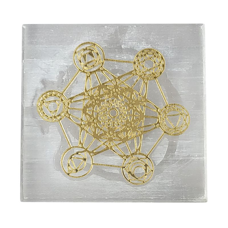 Decorative gold geometric design on a textured white background