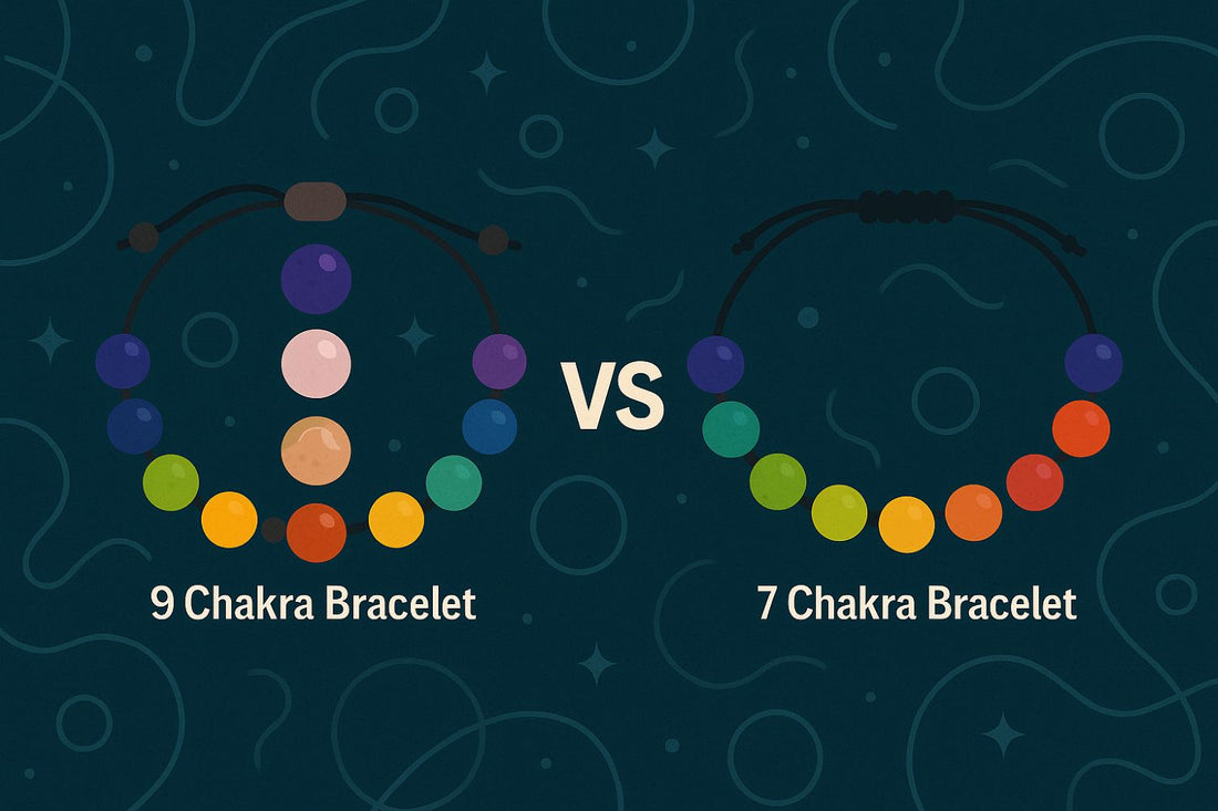 9 chakra bracelet vs 7 chakra bracelet blog image with blue background