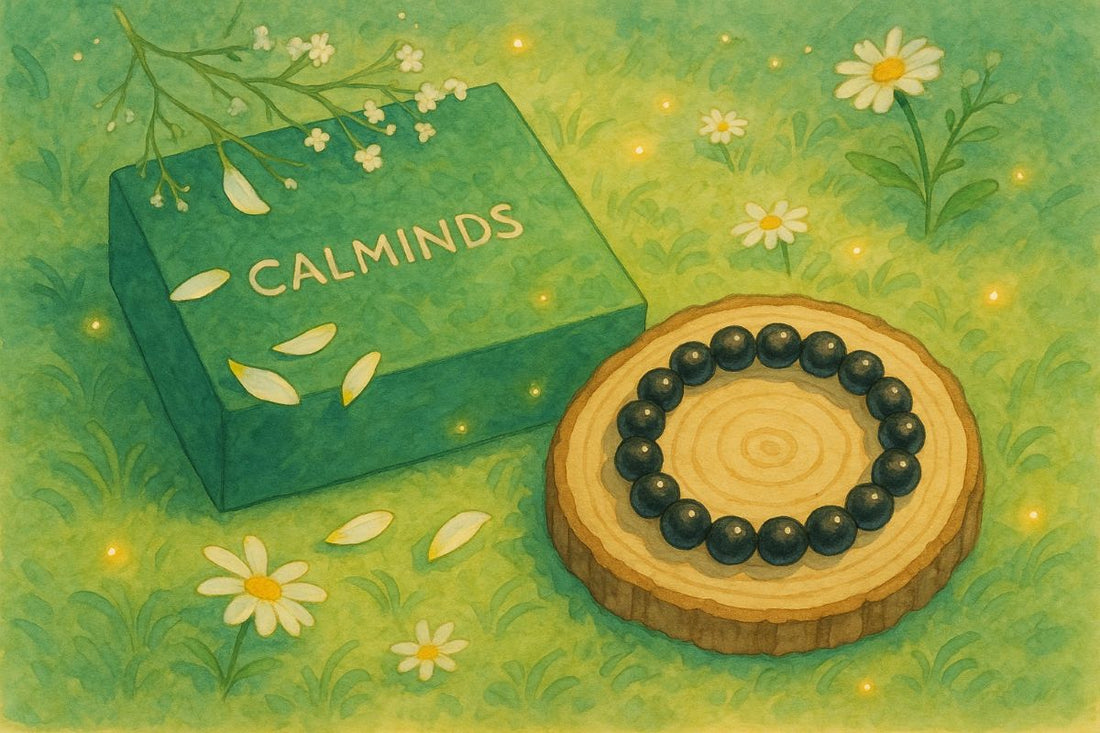 black tourmaline crystal bracelet with green color calminds box animated image