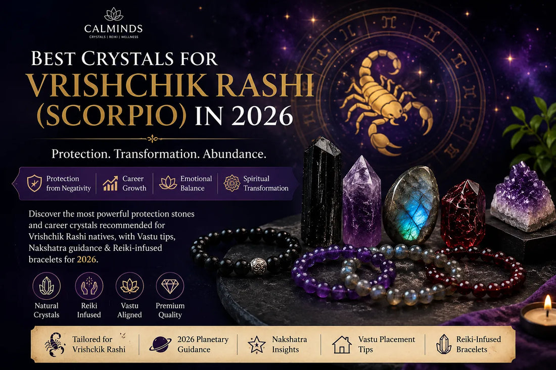 Best crystals for Vrishchik Rashi (Scorpio) in 2026 including Black Tourmaline, Amethyst and Labradorite