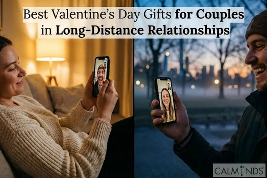 Long-distance couple video calling on phones, day and night split screen, emotional connection.