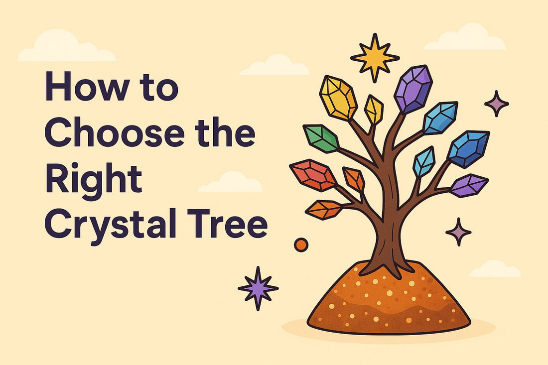 Vector image of Crystal tree with how to choose the right crystal tree text written