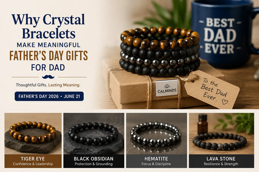 Best crystal bracelets for Father's Day gifts including Tiger Eye, Black Obsidian, Hematite and Lava Stone bracelets for dads