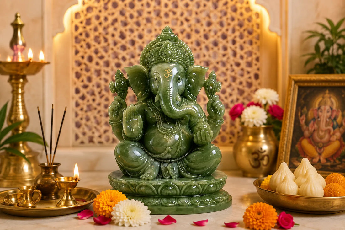 green jade crystal ganesha idol for ganesh chaturthi 2026 home mandir