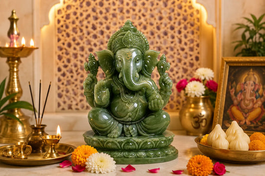 green jade crystal ganesha idol for ganesh chaturthi 2026 home mandir