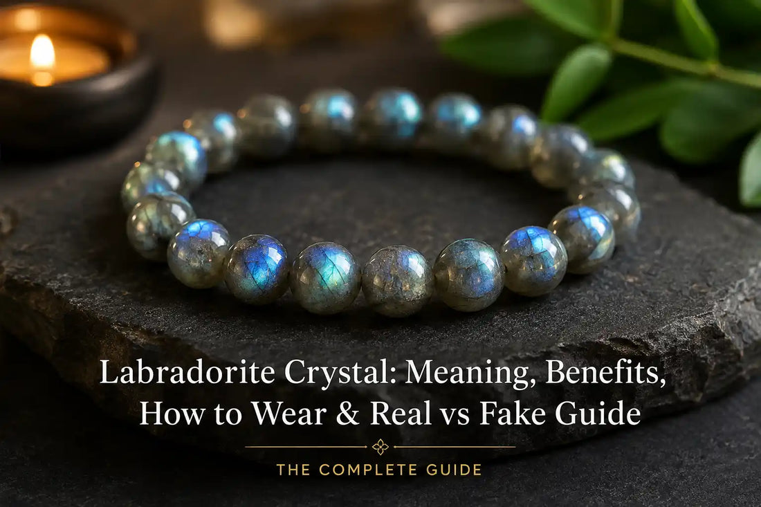 Natural Labradorite crystal bracelet with blue labradorescence
