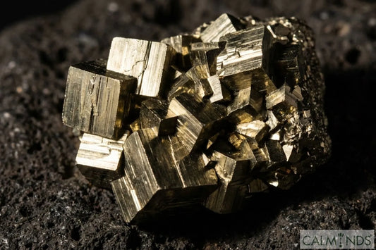 Raw Pyrite cluster showing natural cubic crystal formations