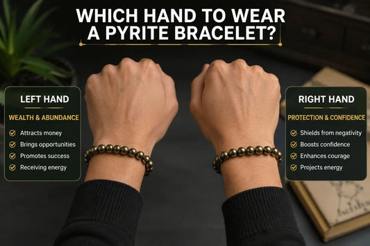 Learn which hand to wear a Pyrite Bracelet for wealth, abundance, confidence and protection.