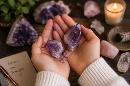 person holding a broken crystal and wondering about its spiritual meaning