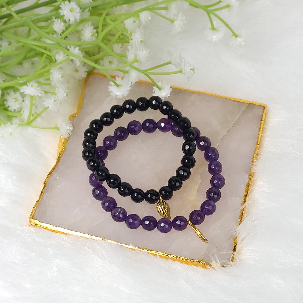 purple and black crystal bracelet combo