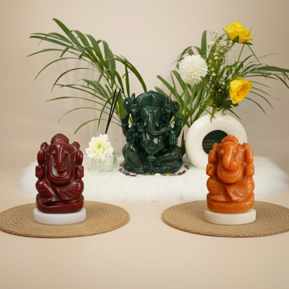 god idols banner with lord ganesha murti of green color