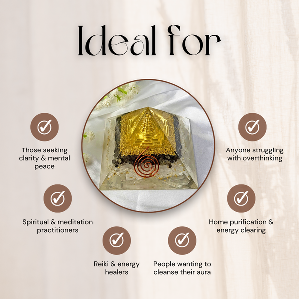 Selenite Pyrite Orgonite Pyramid with Shri Yantra