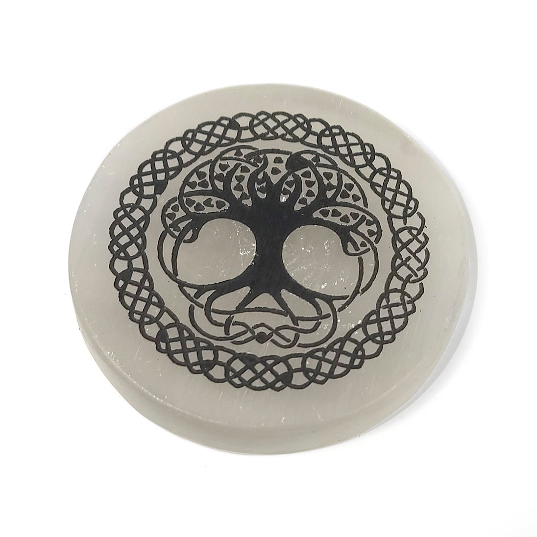 Calminds Tree of Life Selenite Charging Plate on white bg