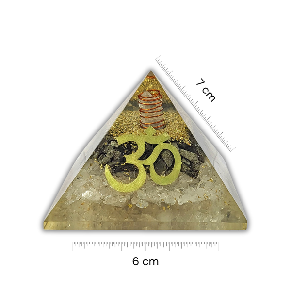 Om Orgonite Pyramid | Clear Quartz & Black Tourmaline