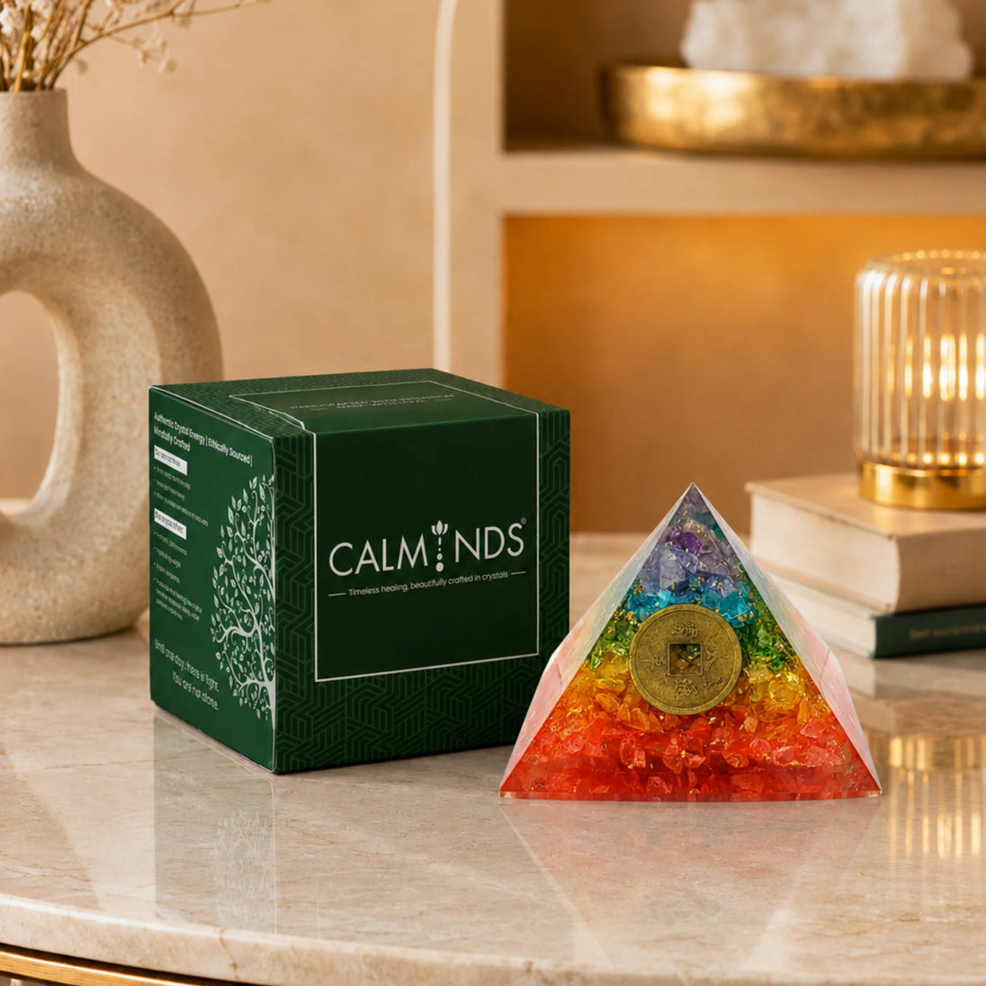 7 Chakra Healing Pyramid crystal energy pyramid by Calminds, product image 2