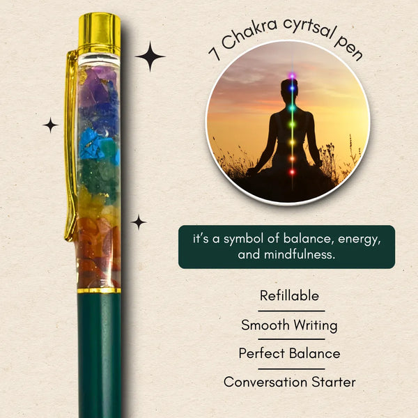 7 Chakra Natural Crystal Ball Pen | Green Edition