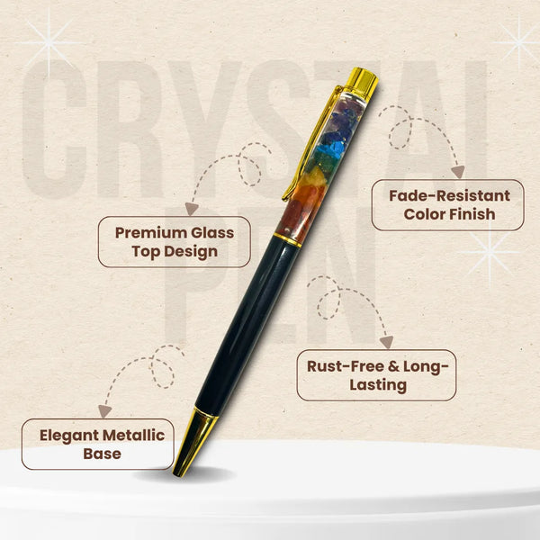 7 Chakra Natural Crystal Ball Pen | Black Edition
