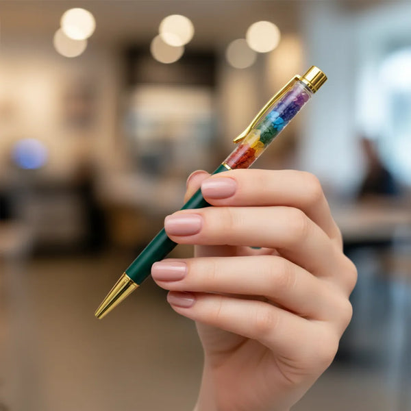 7 Chakra Natural Crystal Ball Pen | Green Edition