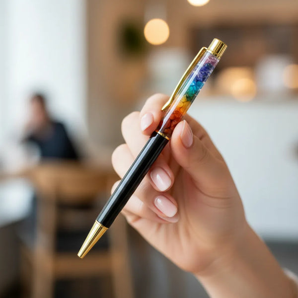 7 Chakra Natural Crystal Ball Pen | Black Edition