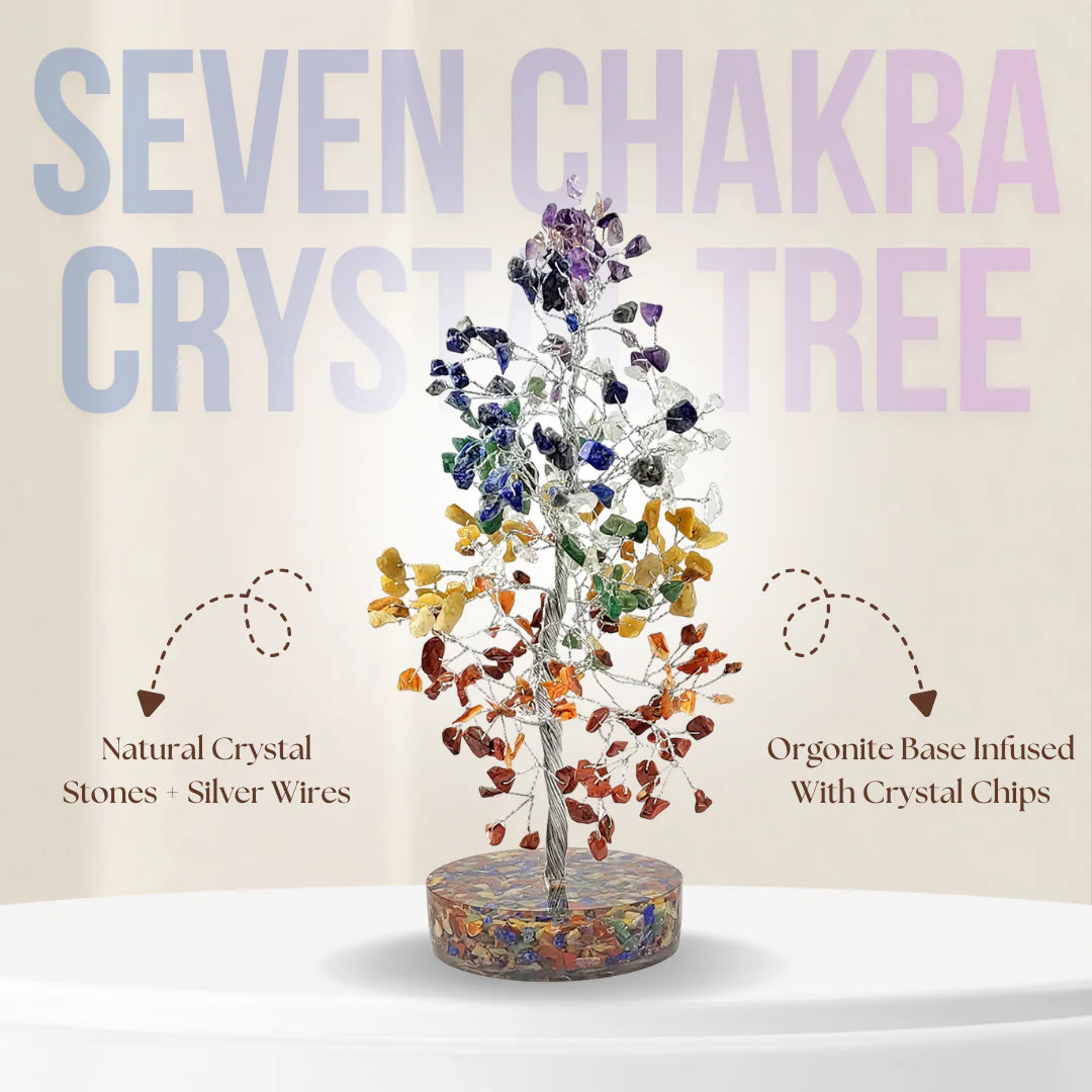 Seven Chakra Crystal Tree with colorful stones and silver wires