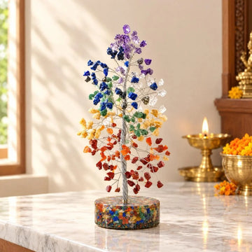 7 Chakra Tree with Orgonite Base in the 7 Chakra Puja Set
