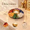 7 Chakra Tea Light Holder dimensions: 2.5 cm height, 10 cm base diameter, with natural crystal chips, premium metal holder and handcrafted detailing
