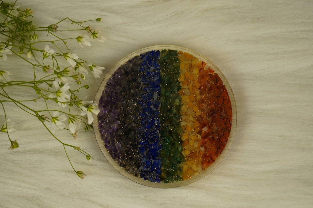 a single 7 chakra orgonite coaster image