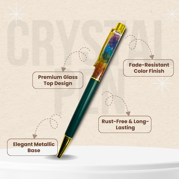 7 Chakra Natural Crystal Ball Pen | Green Edition