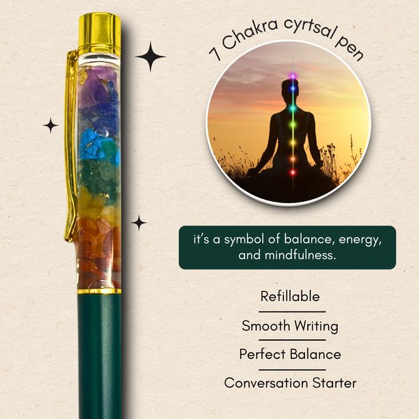 7 Chakra Natural Crystal Ball Pen | Green Edition