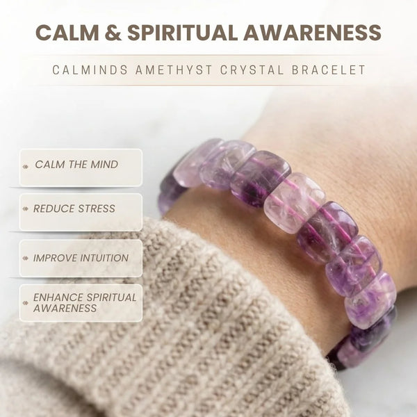 Natural Amethyst Oval Crystal Bracelet for Calm, Clarity & Spiritual Growth