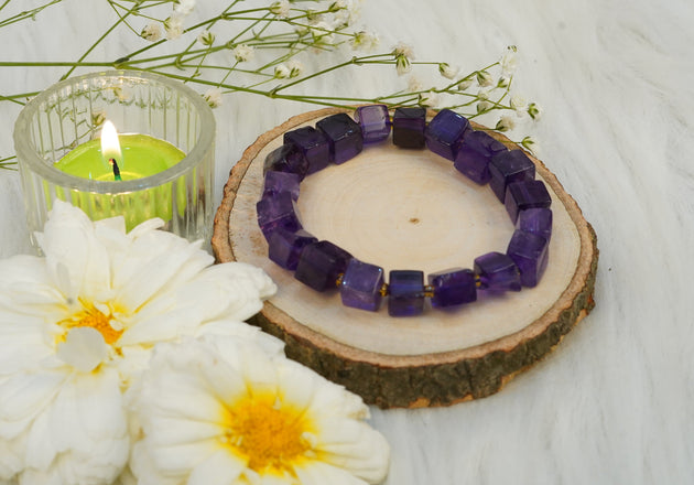 Purple Amethyst Box Bead Bracelet