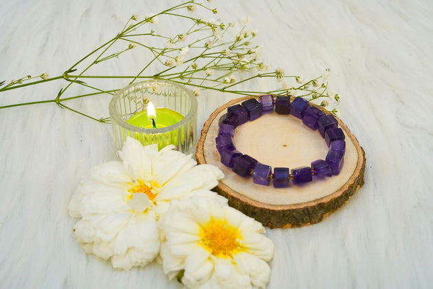 Purple Amethyst Box Bead Bracelet by Calminds