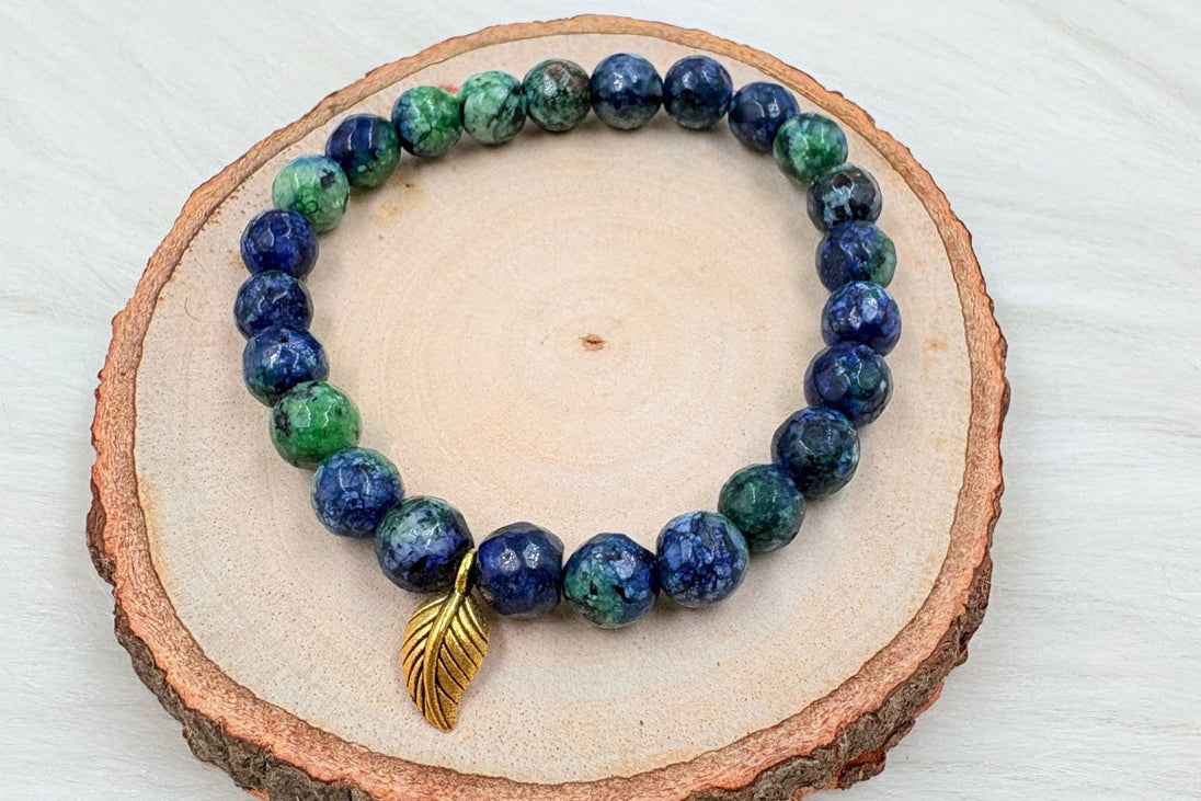 Blue And Green Beads Azurite Crystal Bracelet by Calminds