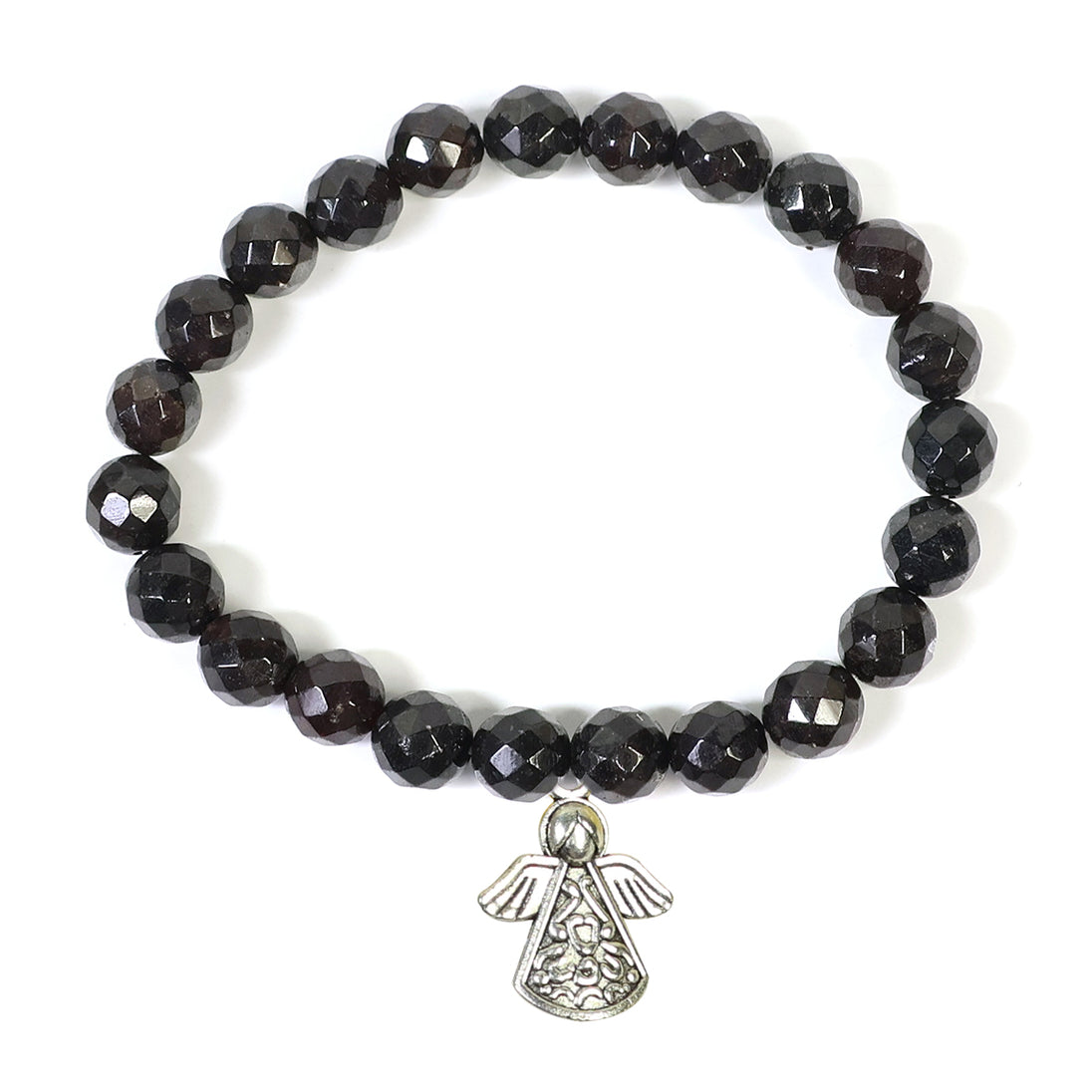 Black Tourmaline Healing Bracelet with siver charm on white background